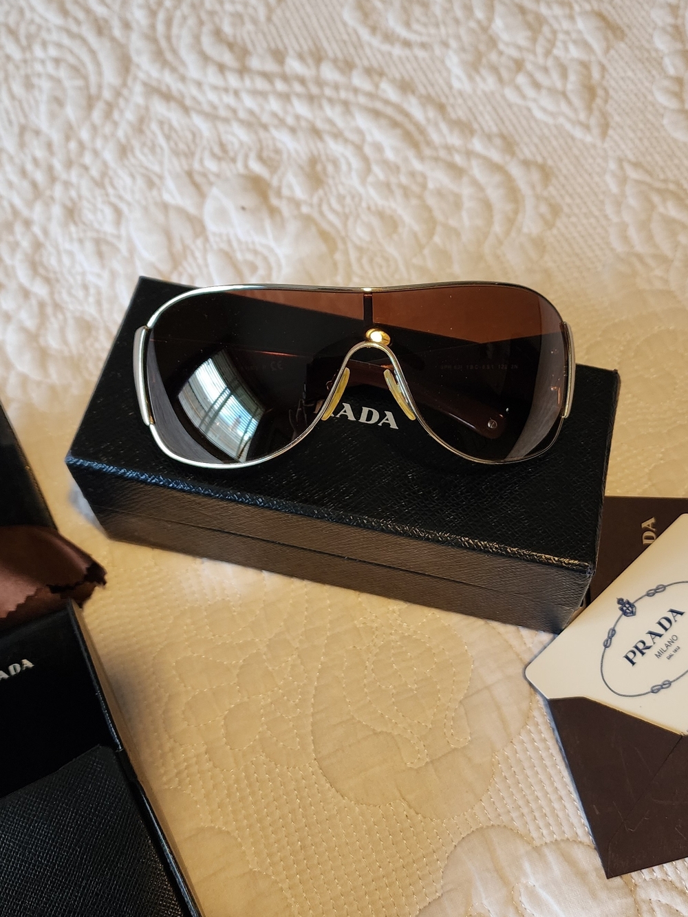 Vintage Prada Oversized Shield Sunglasses in Black - Picture 6 of 14
